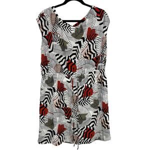 Loft Sleeveless Tropical Print Dress Size XL Elastic Tie Waist Crinkle Rayon